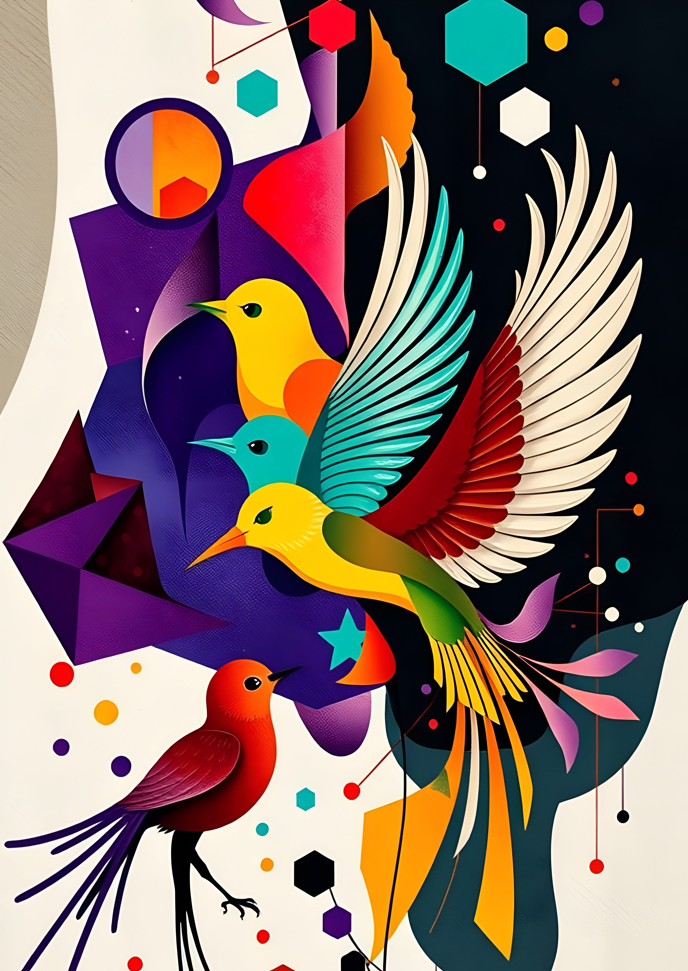 Prismatic Aviary: A Dynamic Geo-Nature Triptych