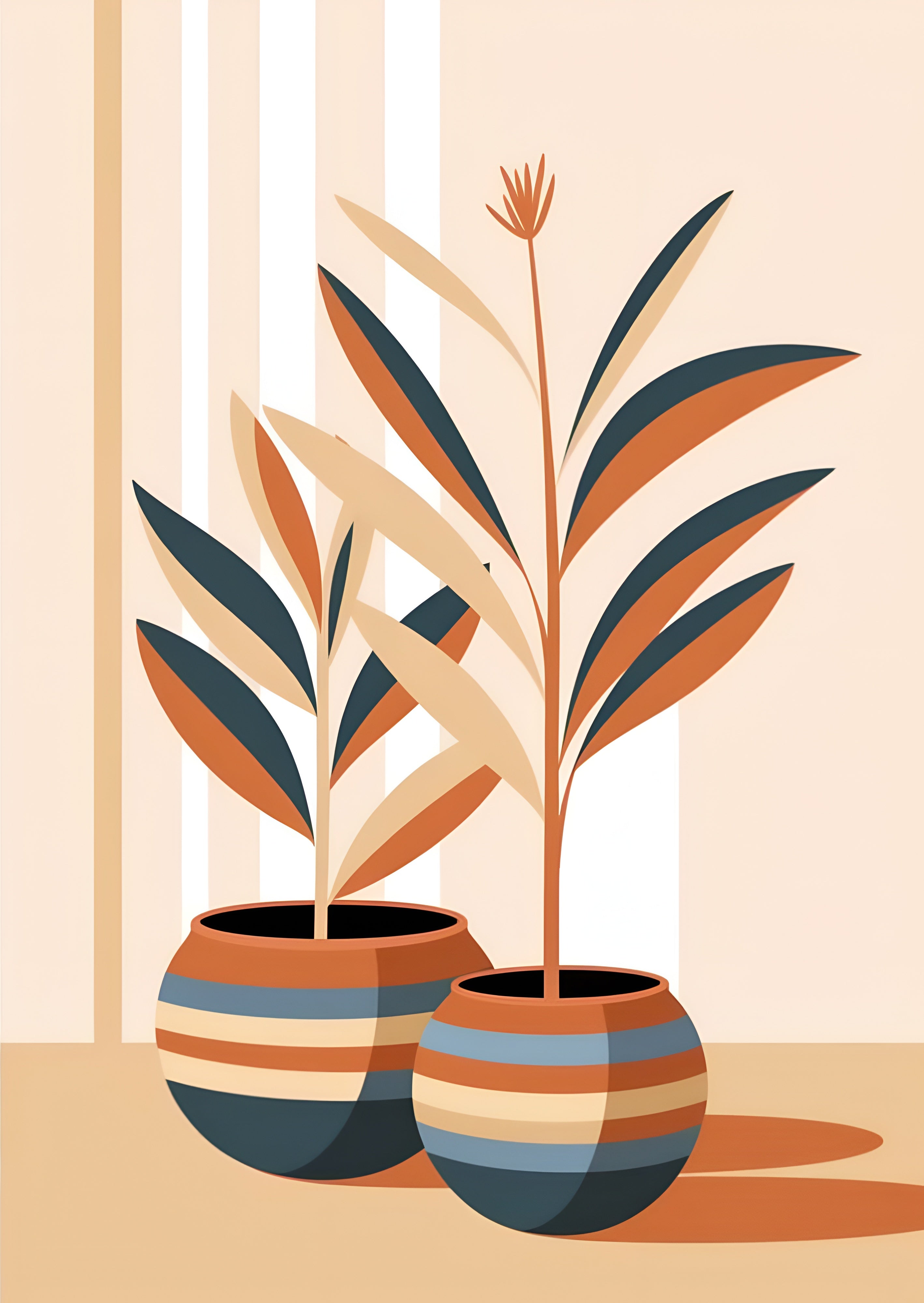 Desert Botanicals: Mid-Century Modern Minimalist Potted Plants Art